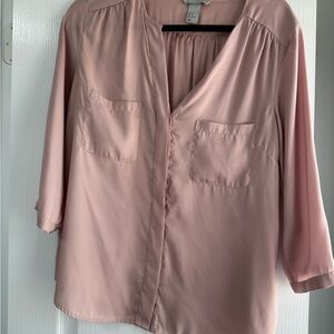 H&M Pink Relaxed Blouse with Buttoned Front